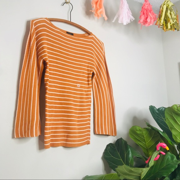 Ann Taylor NWT Ribbed Orange White  Blouse - Picture 2 of 4